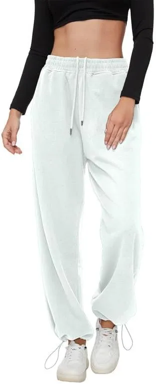 Women's Wide Leg Pants with Pockets Casual Sweatpants Elastic Waist Drawstring Comfy Lounge Flowy Pants