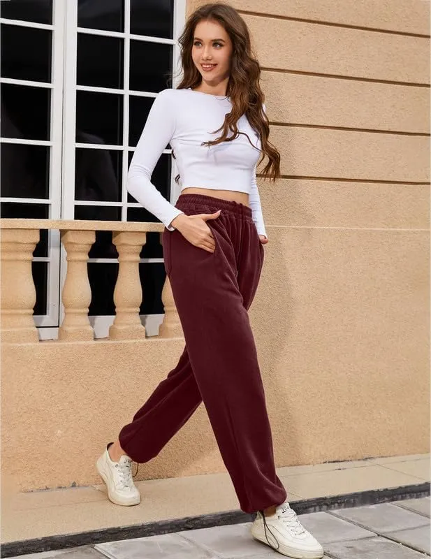 Women's Wide Leg Pants with Pockets Casual Sweatpants Elastic Waist Drawstring Comfy Lounge Flowy Pants
