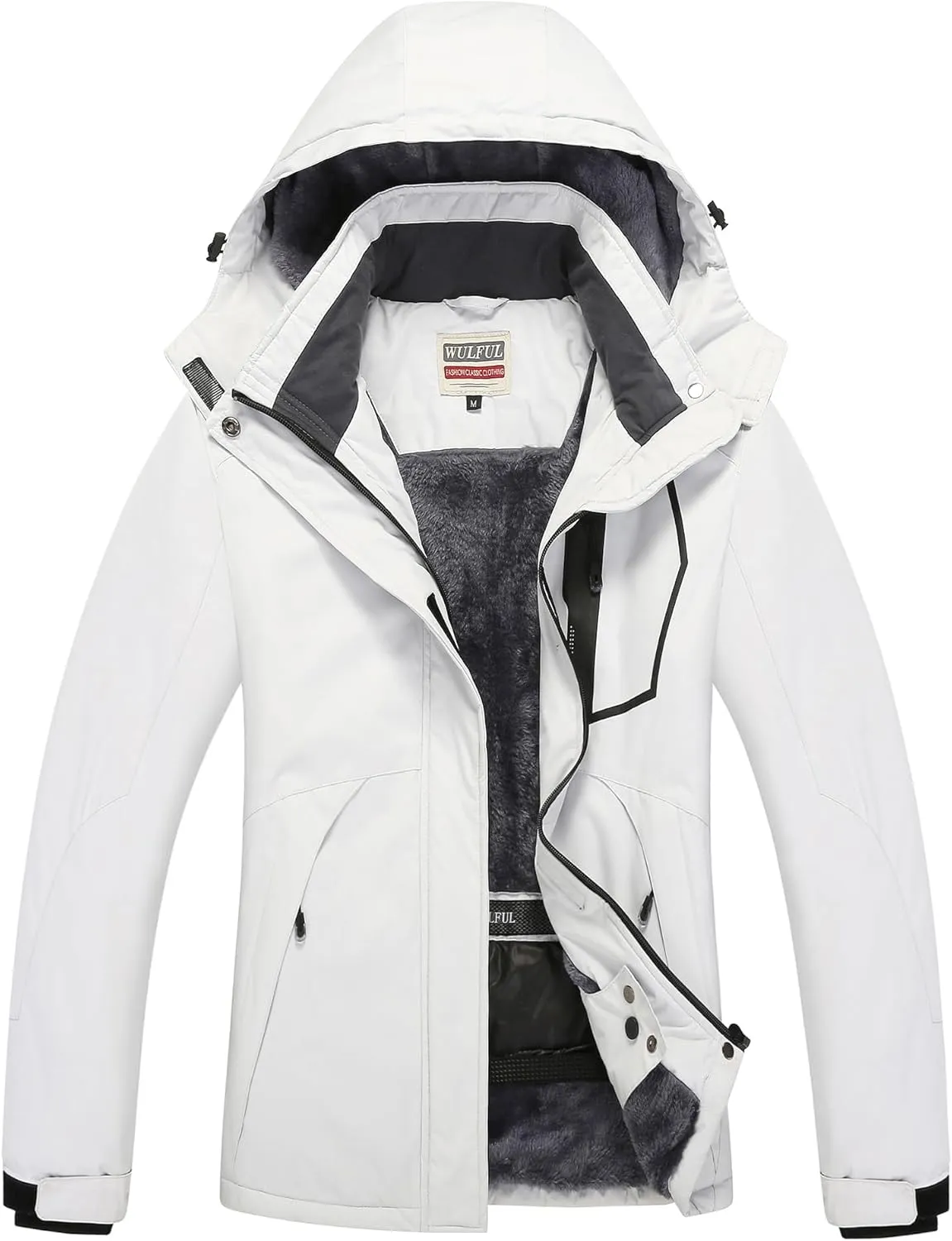 WULFUL Womens Waterproof Snow Ski Jacket Mountain Windproof Winter Coat with Detachable Hood
