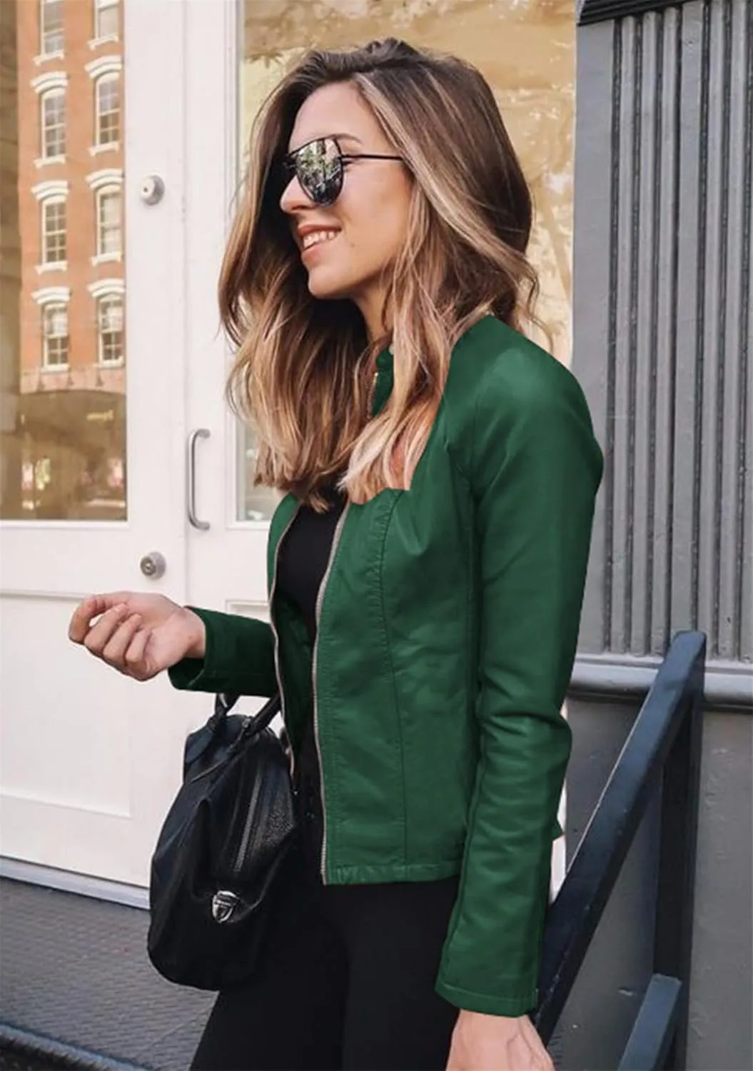 YMING Womens Faux Leather Zip Up Jackets PU Short Moto Coat Autumn Slim Fit Biker Outwear Plus Size