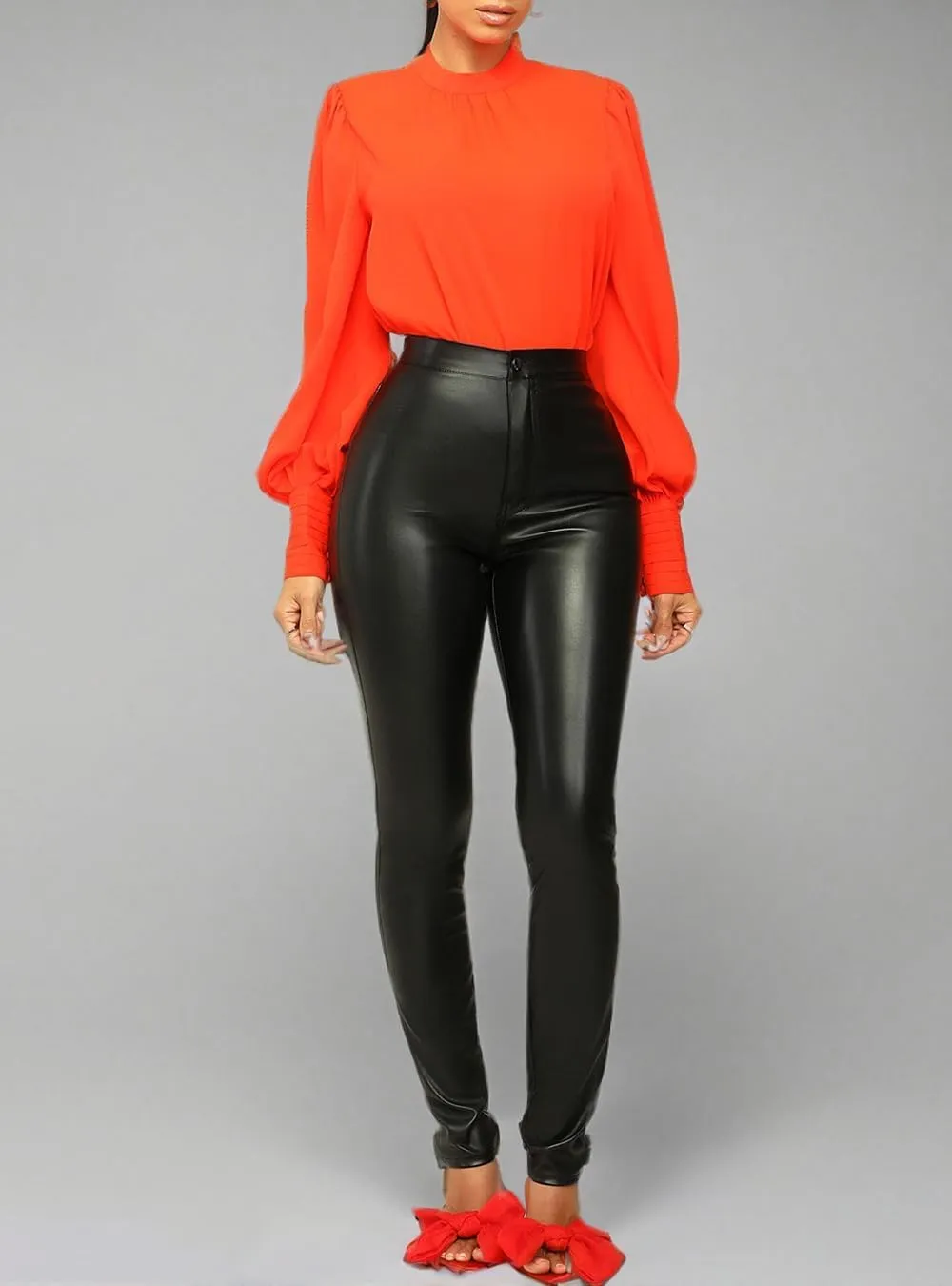 Zebaexf Faux Leather Leggings for Women, Black High Waisted Stretch Leather Pants